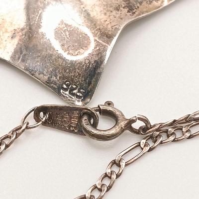 LOT 180: Vintage Sterling 925 Silver Cuff Bracelet and Star Pendant Necklace 29.3g