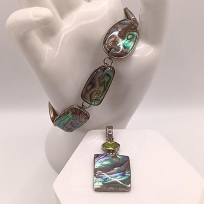 LOT 184: Sterling Silver and Abalone Shell Bracelet and Pendant