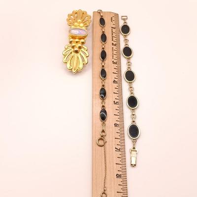 LOT 188: WRE 1/20 12K Gold Filled Bracelets with Kirks Folly Hair Clip & Gold-Tone Necklace