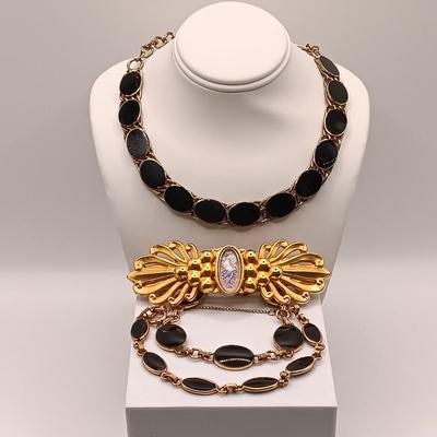 LOT 188: WRE 1/20 12K Gold Filled Bracelets with Kirks Folly Hair Clip & Gold-Tone Necklace