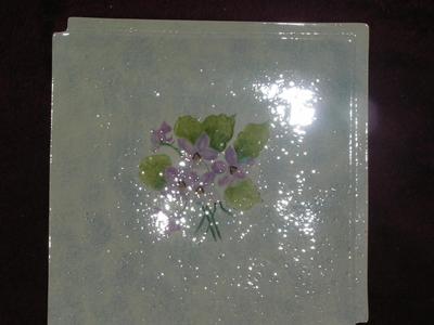 Footed square flat dish. Glazed ceramic, not labeled,