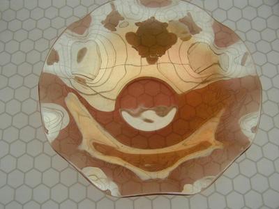 VTG beautiful iridescent marigold dish w/foliage motif embossed on