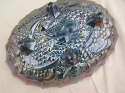 GORGEOUS VTG Iridescent Carnival Glass Oval Footed bowl .VG to EX.