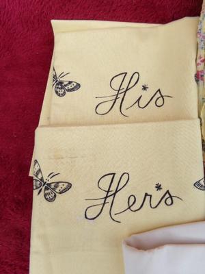 A collection of hand crafted items. Crocheted and embroidered items.