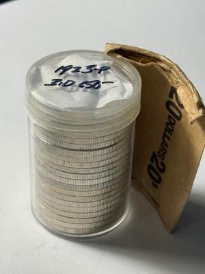ROLL OF (20) 1923-P UNCIRCULATED PEACE SILVER DOLLARS AT GREYSHEET CDN BID PRICE.