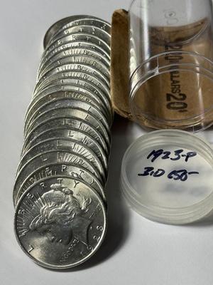 ROLL OF (20) 1923-P UNCIRCULATED PEACE SILVER DOLLARS AT GREYSHEET CDN BID PRICE.