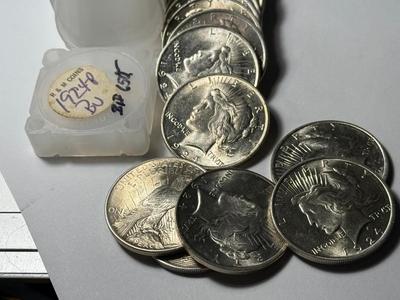 ROLL OF (20) 1924-P UNCIRCULATED PEACE SILVER DOLLARS AT GREYSHEET CDN BID PRICE.