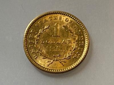 1853 TYPE-1 UNCIRCULATED CONDITION $1 LIBERTY GOLD COIN AS PICTURED.