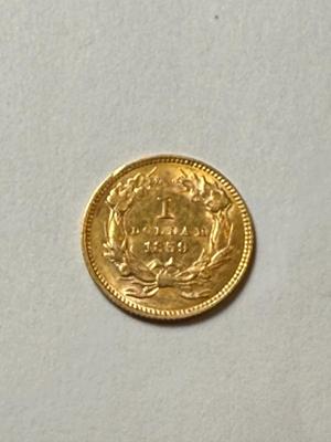 1859 TYPE-3 UNCIRCULATED CONDITION $1 GOLD COIN AS PICTURED.