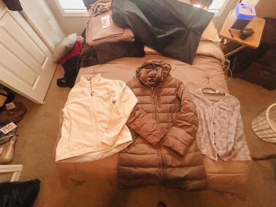 NORTH FACE JACKET (M) J JILL SWEATER (S) LANDS END DOWN FILLED COAT (S)