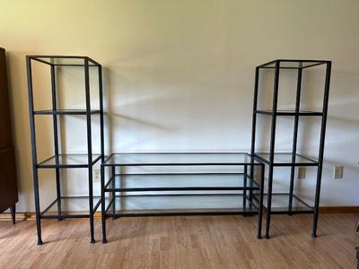 Modern Black Metal & Tempered Glass 3-Piece Display Shelf Unit