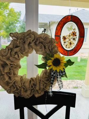 SPRING TIME WREATH AND STAINED GLASS WINDOW DECOR