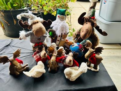 CUTE HAPPY CHRISTMAS MOOSE AND ALABASTER DOVES