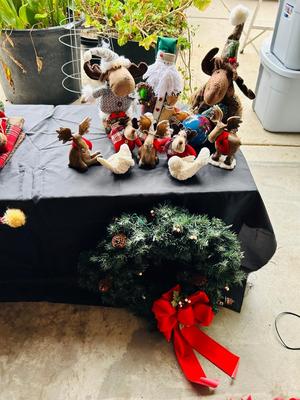 CUTE HAPPY CHRISTMAS MOOSE AND ALABASTER DOVES