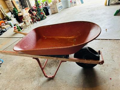 SCOTTS HAND FERTALIZER SPREADER, HEADGE TRIMMER AND WHEEL BARROW