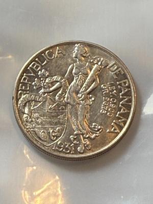 PANAMA 1931 AU Condition 1-BALBOA .900 Silver Coin as Pictured.