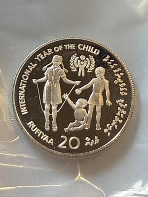 Maldives, 1979, 20 Rufiyaa, International Year of the Child, Proof Silver Coin as Pictured.