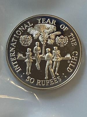 SEYCHELLES 1980 PROOF 50 Rupees UNICEF and International Year of the Child Silver Coin.