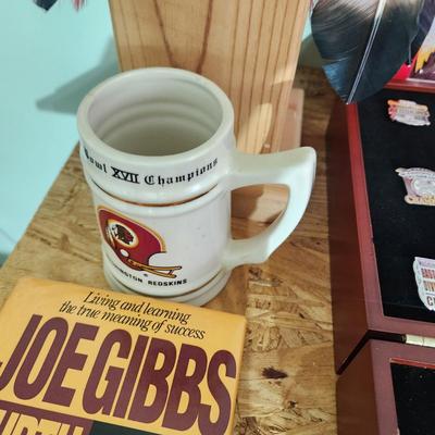 Washington Redskins NFL Memorabilia Pins, Joe Gibbs Book, Monopoly, Cooler, Bank, Gym Bag and More