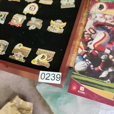 Washington Redskins NFL Memorabilia Pins, Joe Gibbs Book, Monopoly, Cooler, Bank, Gym Bag and More
