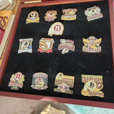 Washington Redskins NFL Memorabilia Pins, Joe Gibbs Book, Monopoly, Cooler, Bank, Gym Bag and More