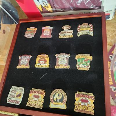 Washington Redskins NFL Memorabilia Pins, Joe Gibbs Book, Monopoly, Cooler, Bank, Gym Bag and More