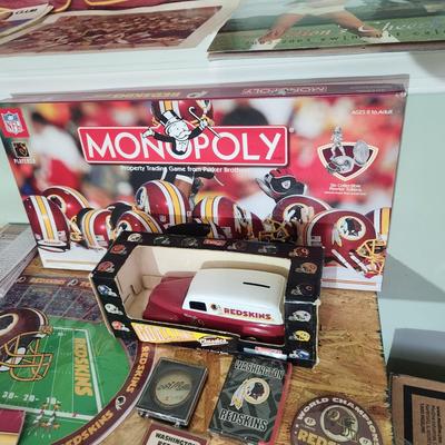 Washington Redskins NFL Memorabilia Pins, Joe Gibbs Book, Monopoly, Cooler, Bank, Gym Bag and More
