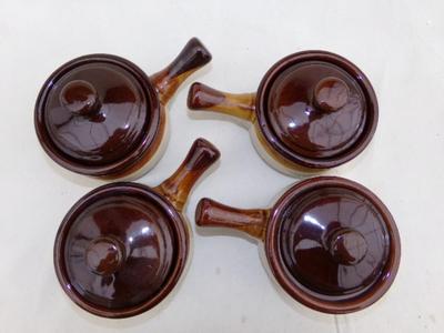 SOUP BOWLS, covered glazed ceramic set of 4. Look like new/unused.