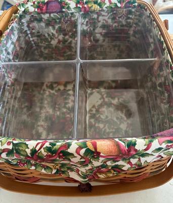 Longaberger 2000 Double Handled Basket With 2 Plastic Liners, Fabric Liner, and Wood Lid