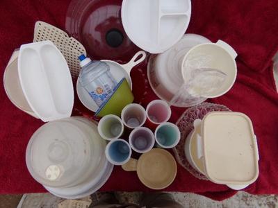 Pile #3 of plastic kitchenware in a big box.