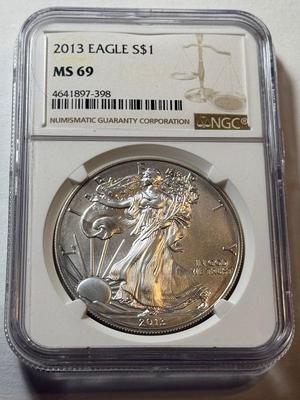 NGC CERTIFIED 2013 MS69 SILVER EAGLE DOLLAR 1-OUNCE .999 COIN AS PICTURED.