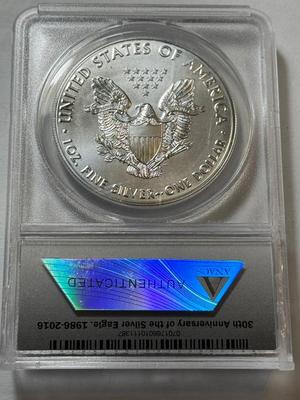 ANACS CERTIFIED 2016 MS70 SILVER EAGLE DOLLAR 1-OUNCE .999 COIN AS PICTURED.