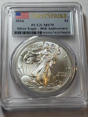PCGS CERTIFIED 2016 MS70 SILVER EAGLE DOLLAR 1-OUNCE .999 COIN AS PICTURED.