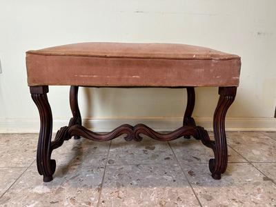 Vintage Upholstered Bench with Carved Cabriole Leg
