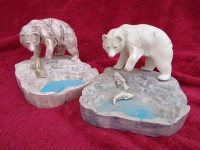 Bears fishing, ceramic decor items. Each about 5-1/2" tall.