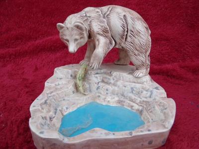 Bears fishing, ceramic decor items. Each about 5-1/2" tall.
