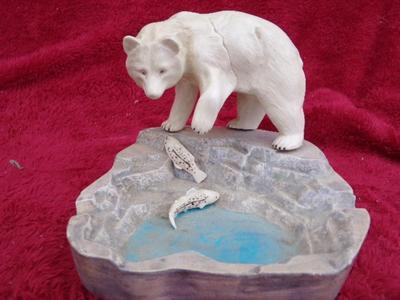 Bears fishing, ceramic decor items. Each about 5-1/2" tall.