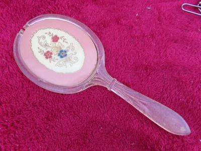 THREE hand mirrors, Also a little package of hair curler pins.