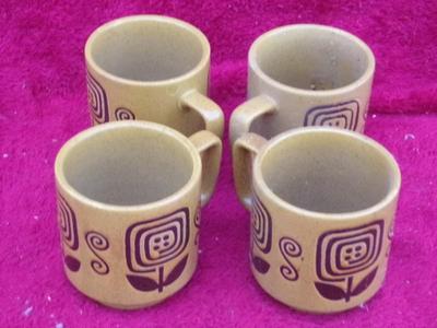 FOUR MATCHING coffee cups, they stack too without tipping/falling.