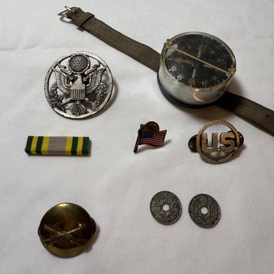Kalart Co. Wrist Compass plus Pre-WWII Era French Coins & More Militaria (K-HS)