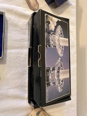Lot: Gorham Cake Server, Princess House Bowls, Candlestick Holders, Kirk & Matz Cutlery Box (DR)