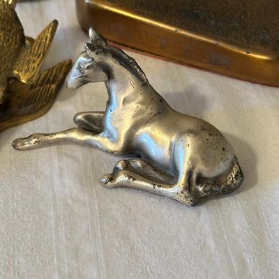 Lot of 10 Brass or Brass-like Items, Horse Bookend, Ducks, Shoe, Pineapple, etc. (B1)