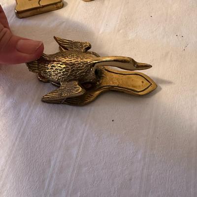 Lot of 10 Brass or Brass-like Items, Horse Bookend, Ducks, Shoe, Pineapple, etc. (B1)