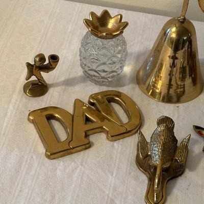 Lot of 10 Brass or Brass-like Items, Horse Bookend, Ducks, Shoe, Pineapple, etc. (B1)