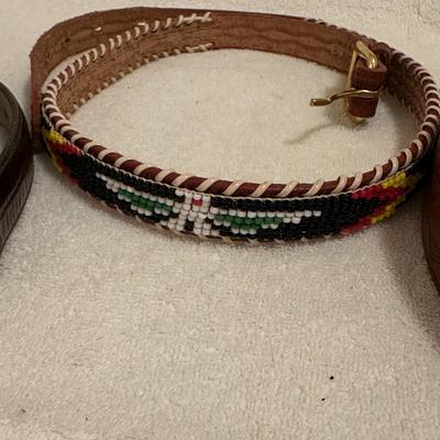 3 Mens Belts, Leather, Western, Beaded, Size 30 (B1)