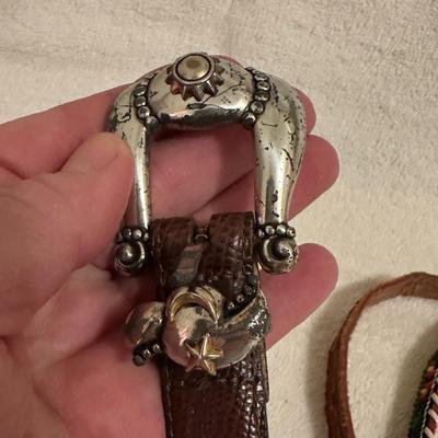 3 Mens Belts, Leather, Western, Beaded, Size 30 (B1)