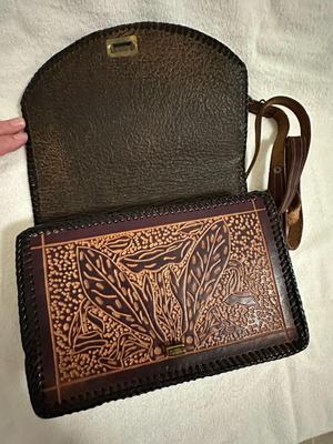 Vintage Mexican Tooled Leather Handbag with Strap (B1)
