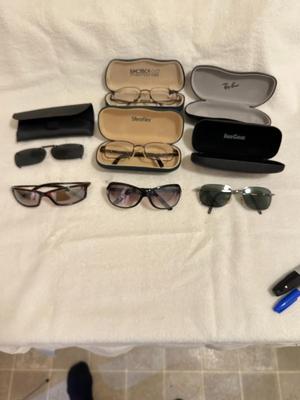 Lot of 6 Mens Prescription Glasses and Sunglasses & 5 Cases