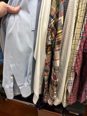 33 Piece Lot Men's Long Sleeve Button Down Plaid and Dress Shirts L & XL