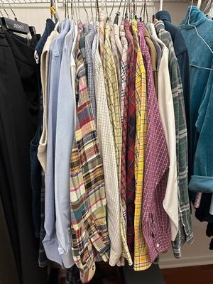 33 Piece Lot Men's Long Sleeve Button Down Plaid and Dress Shirts L & XL